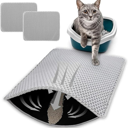 HCY&WLD 2-Pack Cat Litter Mat, Double Layer Honeycomb Waterproof Urine Proof Non-Slip Litter Trapping Mat, Less Waste, Easy to Clean Cat Litter Box Mat, Kitty Indoor Supplies (Gray, 30x22 Inches)