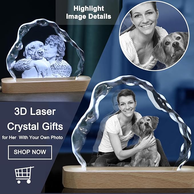 Personalized Dog Memorial Gifts, Custom Pet 3D Crystal Photo，Pet Memorial,3D Engraved Crystal Keepsake Gift, Dogs Or Cats Personalized Photo Frame