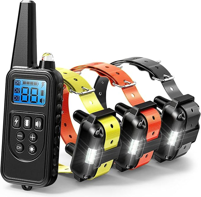 F-color Dog Shock Collar 3 Pack - Dog Training Collar with Remote IP65 Waterproof E Collar for Dogs Training with Light Shock Vibrate and Beep Collars for Small Medium Large Beeds