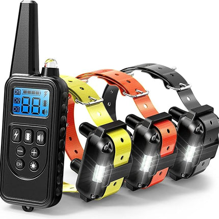 F-color Dog Shock Collar 3 Pack - Dog Training Collar with Remote IP65 Waterproof E Collar for Dogs Training with Light Shock Vibrate and Beep Collars for Small Medium Large Beeds