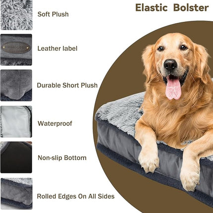 Dog Bed for Extra Large Dogs Breeds, Deluxe Plush Dog Crate Beds, Comfy Kennel Pad, Pet Sleeping Mat, Waterproof, Removable and Machine Washable Cover & Non-Slip Bottom, 46"X30" Grey