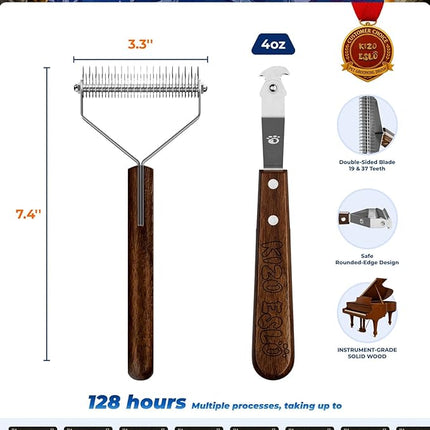 Large Dual-Sided Dogs and Cats Brush for Shedding, Unique Blade Designed Deshedding Dog Brush for Long & Short Haired Dogs, Safe&Pro Shedding Tools, Undercoat Rake for All Coats, Premium Walnut Handle
