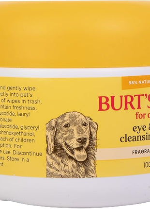 Burt's Bees for Pets Eye & Ear Cleansing Wipes for Dogs, Fragrance-Free, 98% Natural Origin Formulas, Gentle Spot Cleaning Sheets for Dog Eyes and Ears, 100 Count