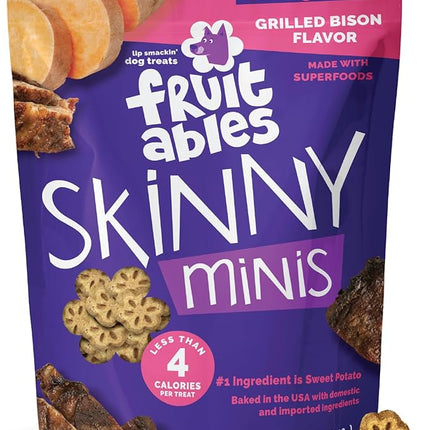 Fruitables Skinny Mini Dog Treats, Healthy Sweet Potato Treat for Dogs, Low Calorie & Delicious, Puppy Training, No Wheat, Corn or Soy, Made in The USA, Grilled Bison Flavor, 12oz