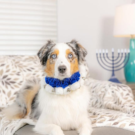 Huxley & Kent Ruff Pet Scrunchy | Hanukkah (Small) | Festive Christmas/Holiday Neckwear for Dogs/Cats | Fun Stretchable Costume Accessory | Soft Collar with Bells