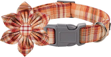 Lionet Paws Fall Dog Collar with Orange Flower, Plastic Buckle for Puppy Small Dog Girl Female Halloween Thanksgiving Day Gift,M,13.5-22 in