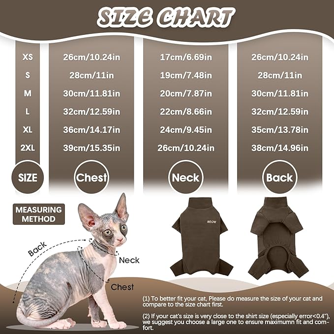 ROZKITCH Hairless Cat Sweaters, Breathable Soft Jumpers for Cats Only, Coat with Four Legs, Warm Sweater T-Shirt Pajamas Jumpsuit Vest Cornish Rex Devon Rex Peterbald Coffee L