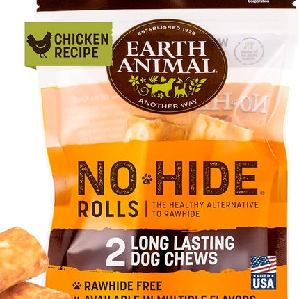 Earth Animal No Hide Chews - Long Lasting Rawhide Free Small Dog Chews Rolls, Chicken - 2 Count