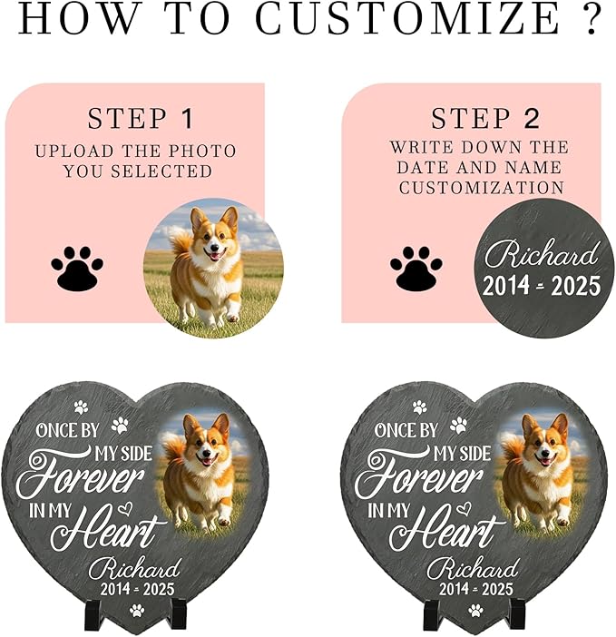 Personalized Pet Memorial Stone - Custom Dog Grave Marker with Name & Photo - Sympathy Gifts for Loss of Beloved Dog - Cemetery Decor - Rainbow Bridge Memorial for Dogs (Style A)