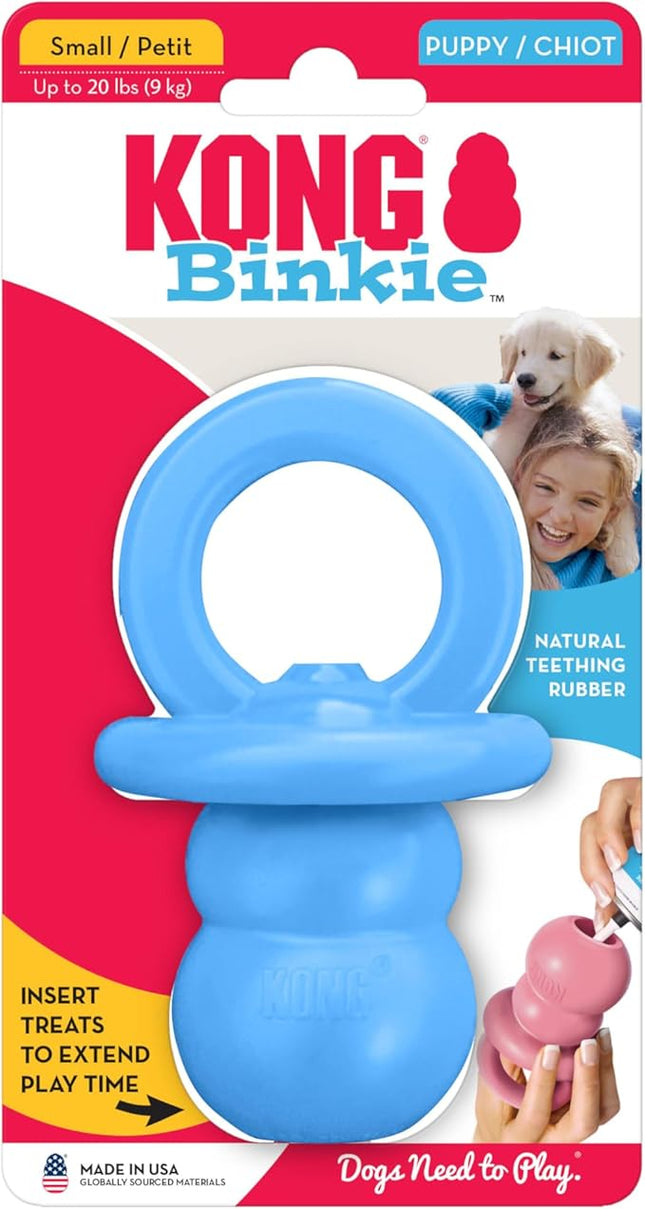KONG Puppy Binkie - Pacifier Dog Toy for Puppies - Stuffable Treat Chew Toy for Treats - Durable Natural Rubber for Teething Puppy - for Small Puppies - Blue