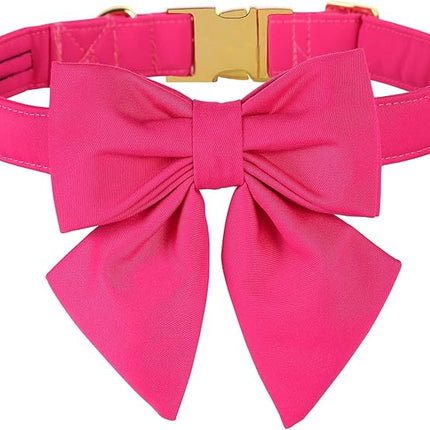 Maca Bates Hot Pink Dog Collar with Cute Rose Red Solid Sailor Bow Tie,Small Girl Boy Dogs,Girly Adjustbale Durable Breakaway Soft Collars with Bowtie for Female Male Puppy,Pet with Metal Buckle