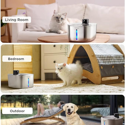 Cordless Cat Water Fountain, Battery Operated, 4L/135fl oz Stainless Steel Pet Water Fountain for Cats Dogs with Motion Sensor, Ultra Quiet Cat Drinking Fountain with 6 Filters (YPD-C004S)
