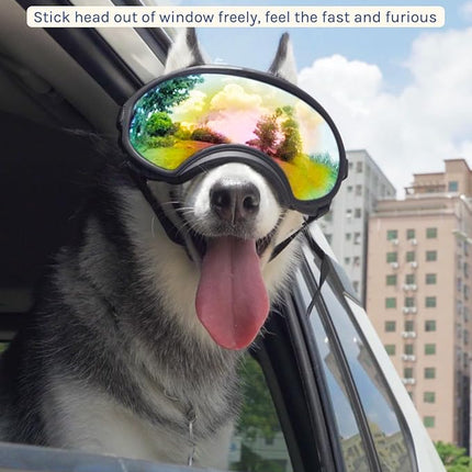 Large Dog Sunglasses, Dog Goggles Large Breed and Medium, UV Protection, Windproof, Dustproof and Snowproof. Shatterproof Lens, Adjustable Strap