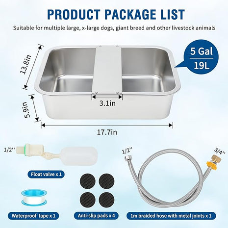 BWOGUE 5 Gal Automatic Dog Water Dispenser for Large Dogs Stainless Steel Outdoor Water Bowl Large Breed Self Filling Dog Waterer Feeder for Dogs Cat Chicken Livestock