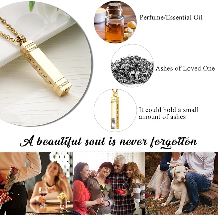abooxiu Urn Necklace for Ashes Memorial Cremation Jewelry for Ashes Stainless Steel Ashes Jewelry Cube Ashes Necklace Bar Urn Pendant for Women Men