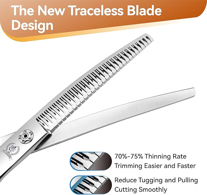 Fenice Peak 7.0 Curved Thinning Traceless Dog Grooming Scissors Japanese 440C Stainless Steel with Bearing Screws Smooth Cutting and Durable