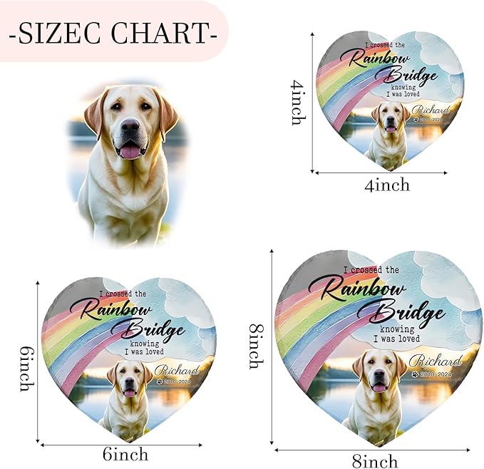 Personalized Pet Memorial Stone - Custom Dog Grave Marker with Name & Photo - Sympathy Gifts for Loss of Beloved Dog - Cemetery Decor - Rainbow Bridge Memorial for Dogs (Style B)