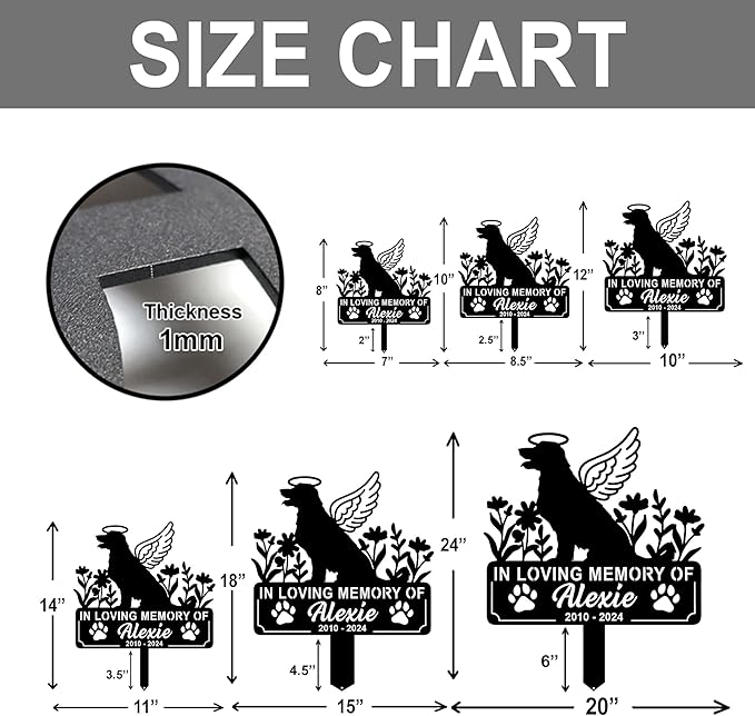 Personalized Dog Memorial Grave Marker, Custom Pet's Name Cemetery Decorations for Funerary, Metal Dog Burial Garden Stake, Outdoor Sympathy Angel Handstone Stake Plaque Gift for Loss