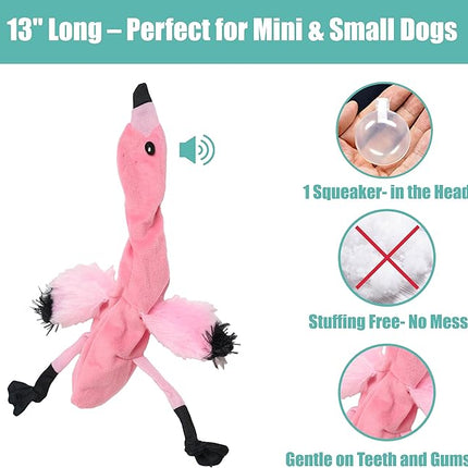 SPOT Skinneeez Flamingo 13 Inch Stuffing-Free Plush Squeaky Dog Toy – Soft Interactive Chew Toy for Small and Medium Dogs – Mess-Free Play for Light & Moderate Chewers