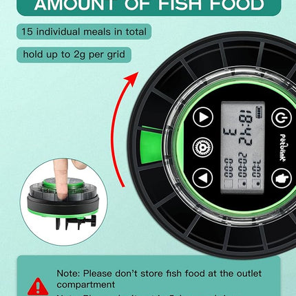 Automatic Fish Feeder for Aquarium - Moisture-Proof and Precision Feeding Betta Vacation Feeder, USB Rechargeable Auto Fish Food Dispenser with Timer,LCD Display