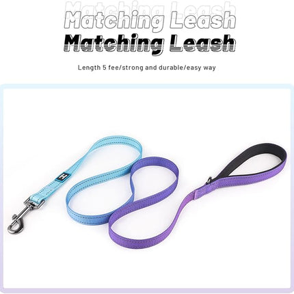 Roses&Poetry Reflective Dog Collar and Leash Set for Large Dogs, Blue and Purple Collar and Leash, Personalized Adjustable Durable Pet Matching Collars Leashes for Girl and Boy （Violet-L