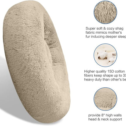 SAVFOX Plush Calming Dog Beds, Donut Dog Bed for Small Dogs, Medium, Large & X-Large, Comfy Cuddler Dog Bed and Cat Bed in Faux Fur, Washable Dog Bed, Multiple Sizes XS-XXL