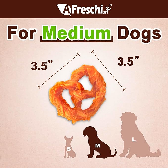 AFreschi Turkey Tendons for Dogs, USA-Sourced, Healthy Dog Treats, Rawhide-Free Puppy Chews, Long Lasting, All Natural, Hypoallergenic Dog Treats for Medium Breeds, 2 Count Pack Pretzel (M)