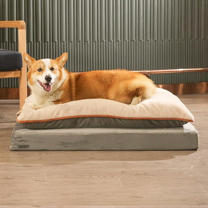 Amazon Basics Dog Bed with Cooling Gel Memory Foam, Pressure-Relief Support for Dogs up to 120lbs, Non-Slip Bottom, Machine Washable Cover, Giant Sized (48" x 36"), Grey