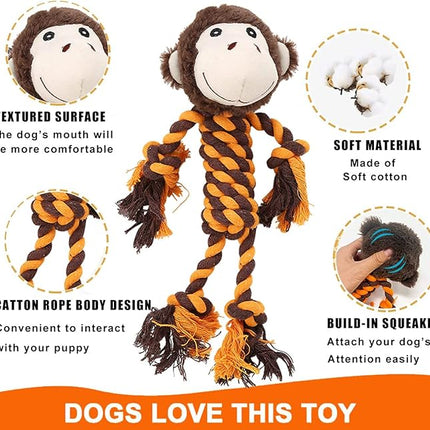 Rope Dog Toys to Keep Them Busy - Tug of War Dog Toys for Boredom Plush Interactive Squeaky Puppy Toys for Small Medium Large Dogs