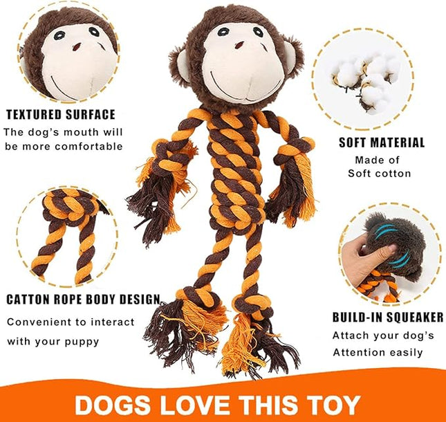 Rope Dog Toys to Keep Them Busy - Tug of War Dog Toys for Boredom Plush Interactive Squeaky Puppy Toys for Small Medium Large Dogs