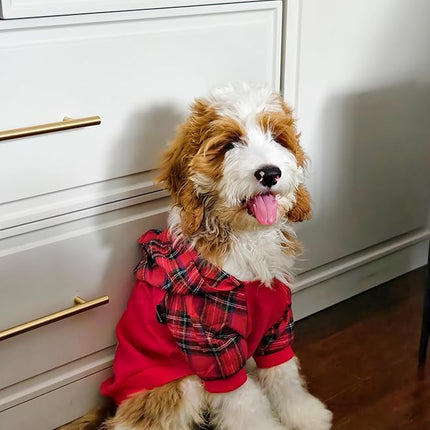 Fitwarm Tartan Plaid Dog Hoodie, Dog Clothes for Small Dogs Girl Boy, Pet Sweatshirt with Hood, Cat Winter Outfit, Red, Green, Large