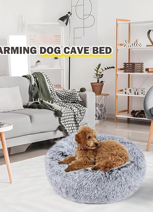 Cat Bed for Indoor Cats, Calming Cozy Cave with Self-Warming Plush, Entire Bed Machine Washable & Anti-Slip Base, Breathable Pet Bed for Small Cats&Dogs All Seasons (Grey, 20 * 20inch)