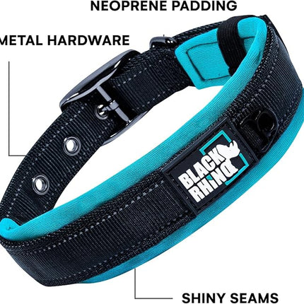 Black Rhino Extra Large Dog Collar - Adjustable Reflective Heavy Duty Dog Collars with Ultra-Soft Neoprene Padding - Weatherproof, Durable, and Comfortable - Ideal for Active Dogs - Aqua and Gray
