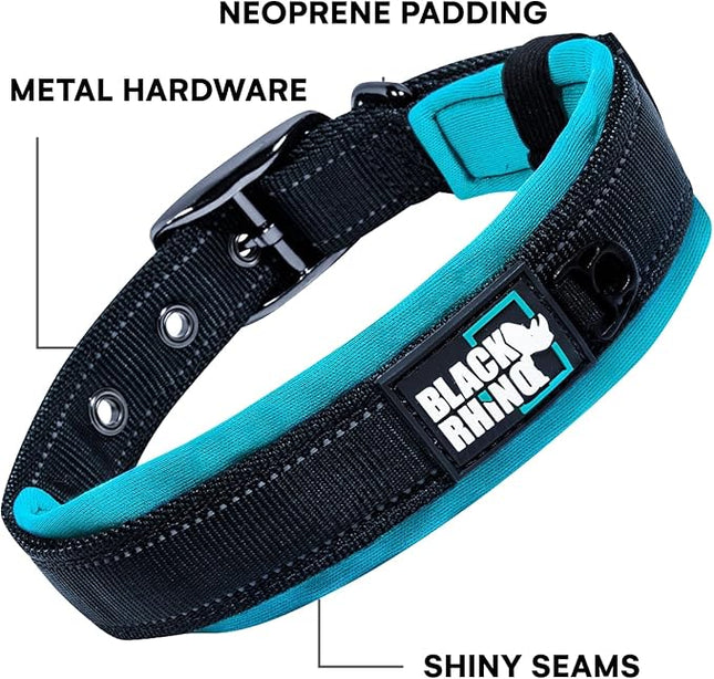 Black Rhino Extra Large Dog Collar - Adjustable Reflective Heavy Duty Dog Collars with Ultra-Soft Neoprene Padding - Weatherproof, Durable, and Comfortable - Ideal for Active Dogs - Aqua and Gray