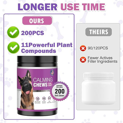Calming Chews for Dogs 200pc Dog Calming Treat and Bites with Melatonin - Anxiety and Stress Relief Treats for Dogs Puppy Sleep Aid Calm Dog with Noise,Thunder,Barking,Separation,Chewing