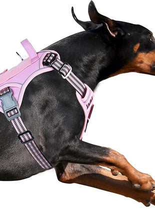 BUMBIN Tactical Dog Harness for Large Dogs No Pull, Famous TIK Tok No Pull Puppy Harness, Fit Smart Reflective Pet Walking Harness for Training, Adjustable Dog Vest Harness with Handle Pink L