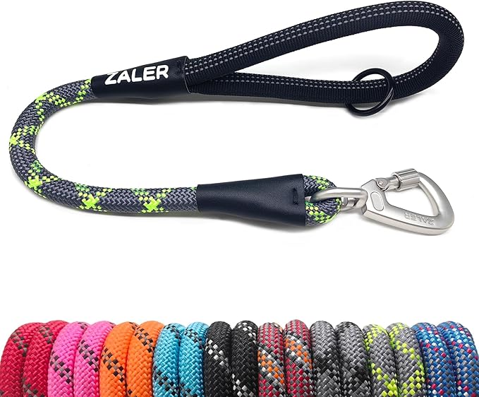 ZALER Short Dog Leash, 18 Inches Rope Traffic Leashes for Dogs, Reflective Dog Lead with O-Ring, Heavy Duty Pet Leash for Large and Medium Dogs (18" Green Gray)