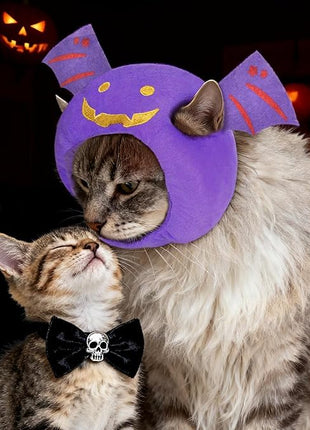 Cat Halloween Costumes Halloween Bat Wing Hat for Dogs Cats Adjustable Cute Purple Bat Cap Festival Pet Head Dress Up Accessories for Halloween Puppy Kitten Cosplay Costume Gifts