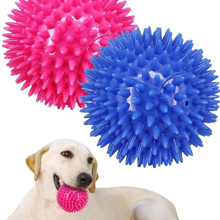 3.5" Spike Dog Balls With Squeaky, Thicker and Durable, 2 Pack Chew Toys for Teeth Cleaning and Training, Ball Toys for Aggressive Chewers, Puppy Small Medium Large Dogs