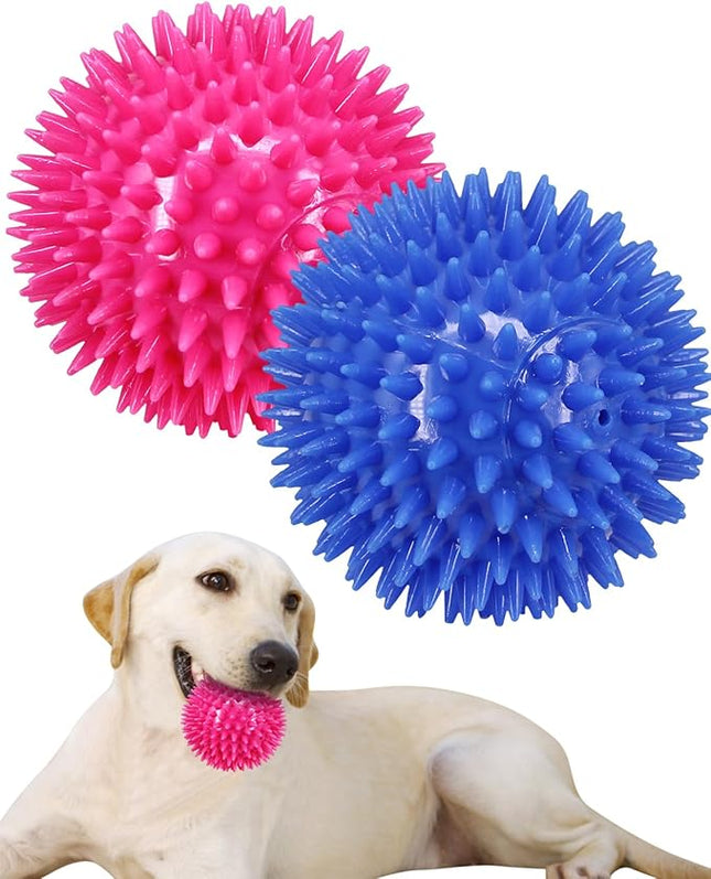 3.5" Spike Dog Balls With Squeaky, Thicker and Durable, 2 Pack Chew Toys for Teeth Cleaning and Training, Ball Toys for Aggressive Chewers, Puppy Small Medium Large Dogs