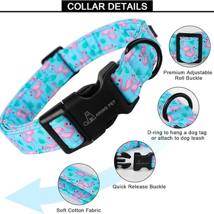 ARING PET Flamingo Dog Collar-Cute Cotton Medium Dog Collars, Adjustable Lightweight Summer Pet Collars for Small Medium Large Boy and Girl Dogs, Medium