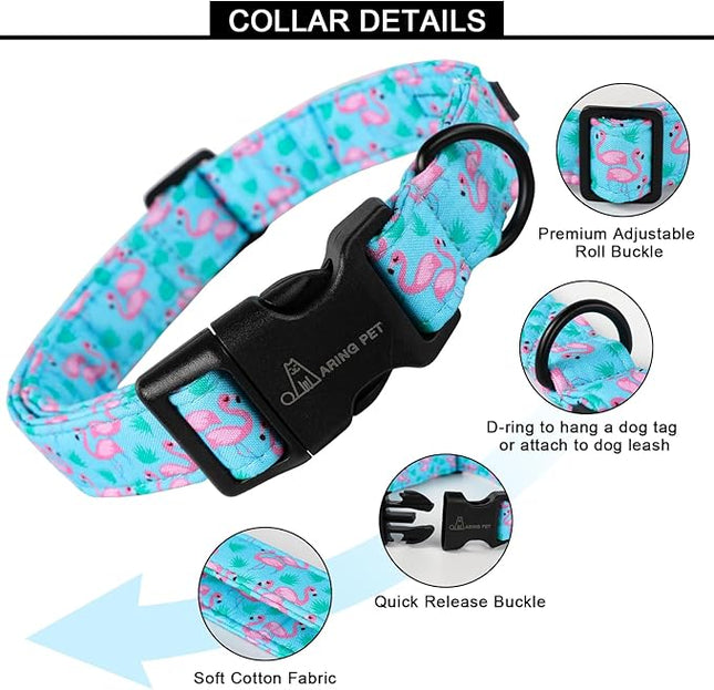 ARING PET Flamingo Dog Collar-Cute Cotton Medium Dog Collars, Adjustable Lightweight Summer Pet Collars for Small Medium Large Boy and Girl Dogs, Medium