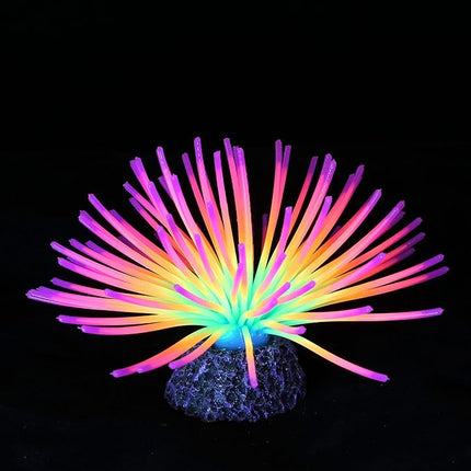 Glowing Fish Tank Decorations Plants, 4 pcs Aquarium Ornaments - Purple Coral, Rainbow Sea Urchin Ball/Small, Green Kelp, Pink Feather Coral