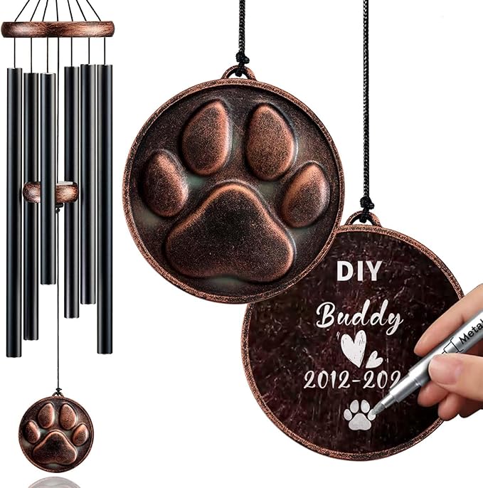 Dog Memorial Gifts, 32" Pet Memorial Wind Chimes for Loss of Dogs, Pet Loss Passing Away Remembrance Sympathy Bereavement Gift, DogPaw Vintage Wind Chime for Outside (DIY 32" Pet Memorial)