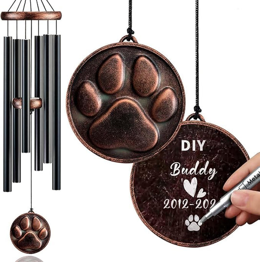 Dog Memorial Gifts, 32" Pet Memorial Wind Chimes for Loss of Dogs, Pet Loss Passing Away Remembrance Sympathy Bereavement Gift, DogPaw Vintage Wind Chime for Outside (DIY 32" Pet Memorial)