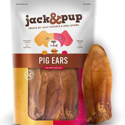 Jack&Pup Natural Half Pig Ears for Dogs Large, Pigs Ears for Dogs - Premium Dog Ear Treat - Dog Chew Treats for Large and Small Breeds (30 Pack)