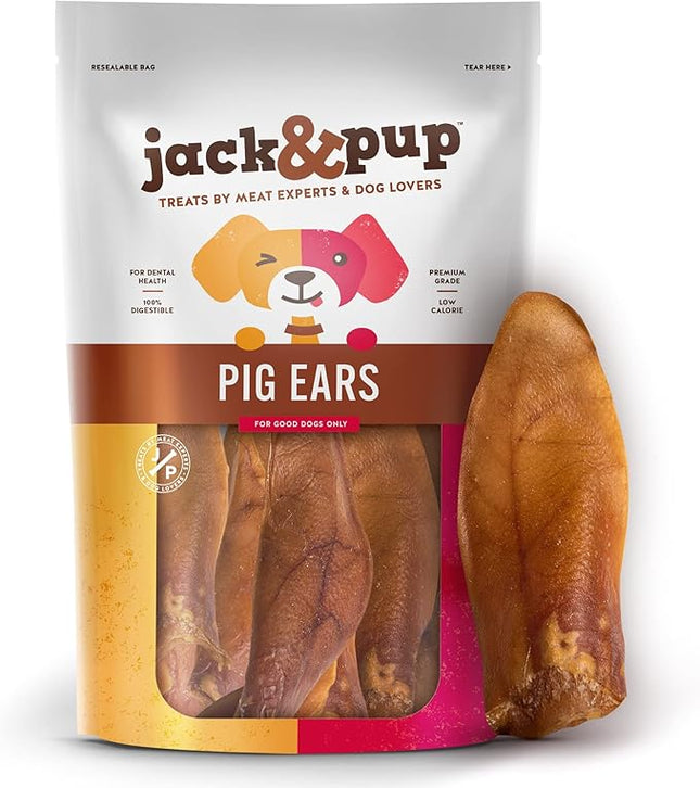 Jack&Pup Natural Half Pig Ears for Dogs Large, Pigs Ears for Dogs - Premium Dog Ear Treat - Dog Chew Treats for Large and Small Breeds (30 Pack)