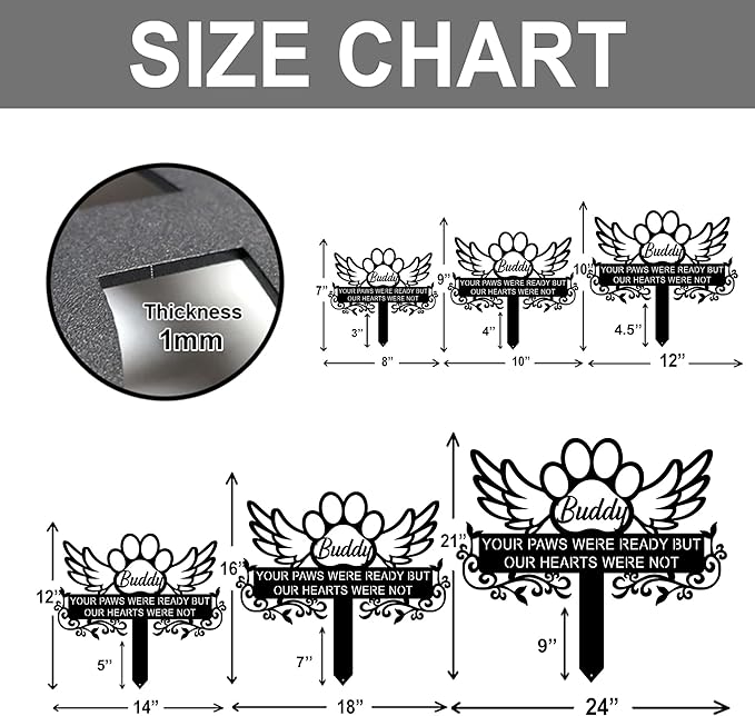 Personalized Angel Pet Memorial Grave Marker Dog Cat Paw, Custom Pet's Name Cemetery Decorations for Funerary, Metal Pet Burial Garden Stake, Outdoor Sympathy Angel Handstone Stake Plaque Gift for Loss Dog Cat