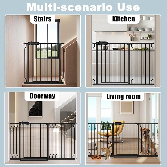 Walk Through Black Baby Gate 43.5-48 Inch Wide, Pressure Mounted Safety With Door No Drill, Tension Metal for Dog Cat and Toddler