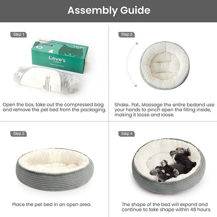 Love's cabin Round Donut Cat and Dog Cushion Bed, 25in Pet Bed for Small or Medium Dogs, Anti-Slip & Water-Resistant Bottom, Soft Durable Fabric Pet Beds, Washable Calming Cat Bed Grey Stripe